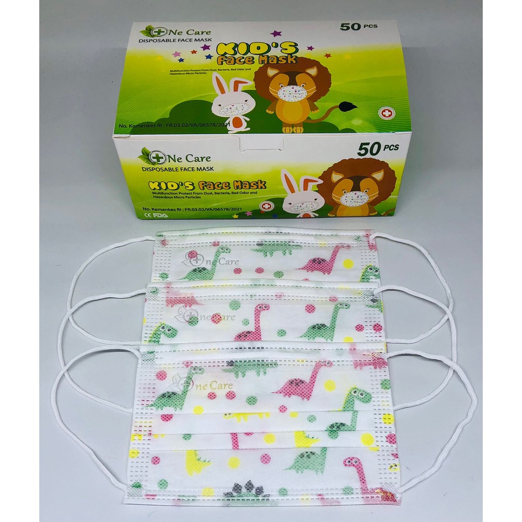 Masker anak motif dino 3ply kids mask earloop one care EMBOS