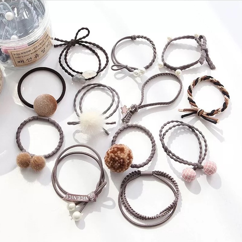 12 Pcs / Set Ikat Rambut Simple Karet Elastis Fashion Untuk Wanita