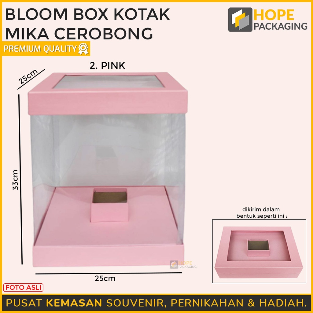 Bloom Box Kotak Mika Cerobong Lebaran /  Natal / Tahun Baru Kotak Kado Transtparant Kotak Bunga Hampers Square