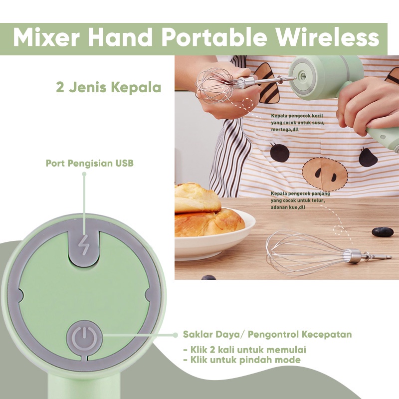 [Saucezhan]Mixer Hand Portable Wireless / Mixer Pengocok Genggam Mini Elektrik Wireless Portabel