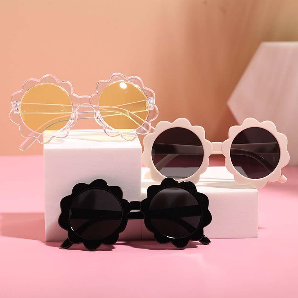 NEEDWAY Bunga Kacamata Hitam Shading Cewek Kacamata Matahari Pelindung Mata Sun Flower Bulat Anak Sunglasses