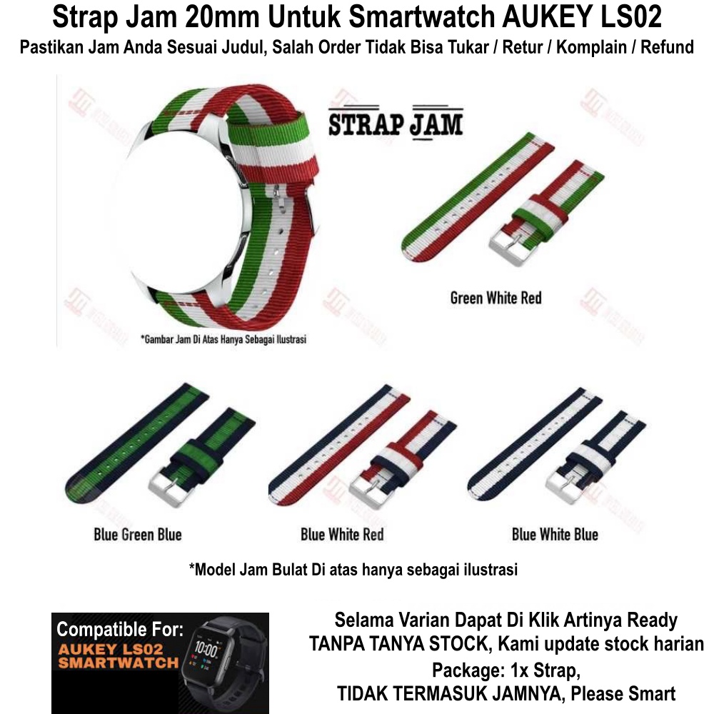 3 BARIS Tali Jam Aukey LS02 LS-02 - Strap 20mm Nylon With Silver Buckle