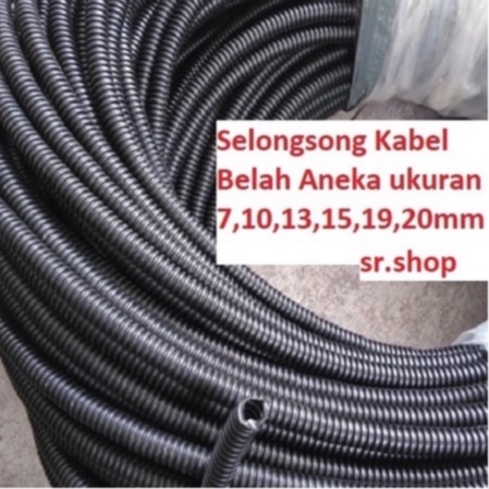 Selongsong pelindung Kabel Mobil Motor / Fleksible Pleksibel  spriral belah ukuran Diameter 5, 7,10,13,15,19 mm harga per 1 meter, kabel Belah fleksibel tahan panas