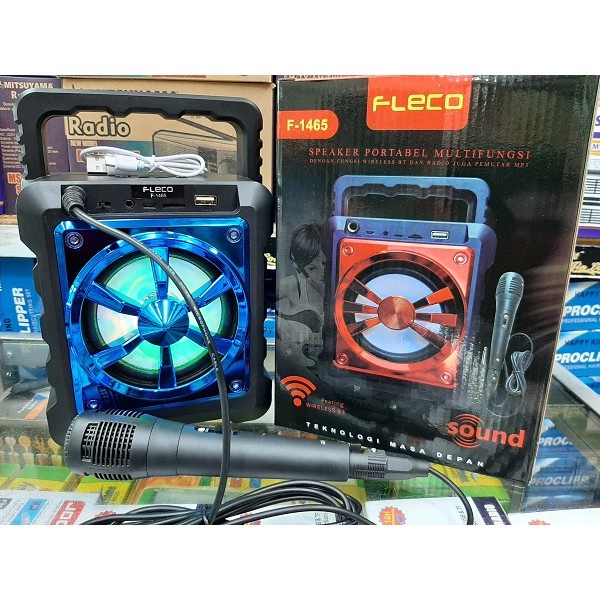 Promo COD!!! Speaker Bluetooth Karaoke FLECO F-1914 Extra Bass Series Portable LED GRATIS Mic Berkualitas