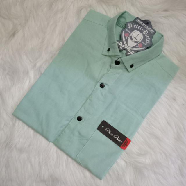 KEMEJA PRIA BOYI TOP MAN LENGAN PANJANG PENDEK KASUAL FORMAL KERJA KANTOR POLOS PUTIH HITAM WHITE-Kemeja pendek hijau