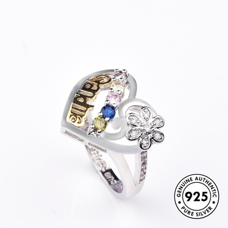 Fashion New Love Heart Flowers Diamond Grandma Ring S925 Silver