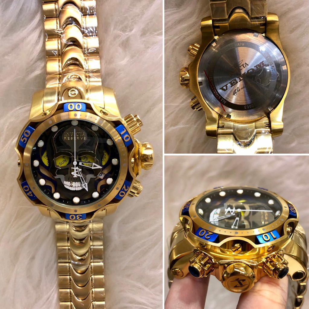 JAM TANGAN PRIA INVICTA SKULL / TENGKORAK CHAIN RANTAI GOLD