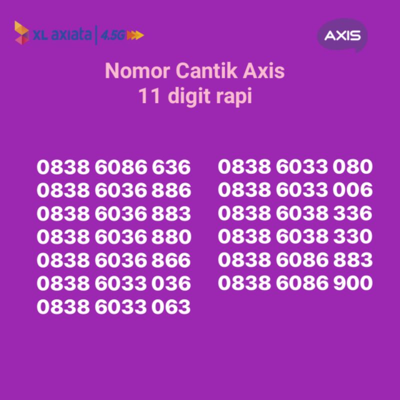 nomor axis cantik rapi seri 0838xxxx angka 11 digit