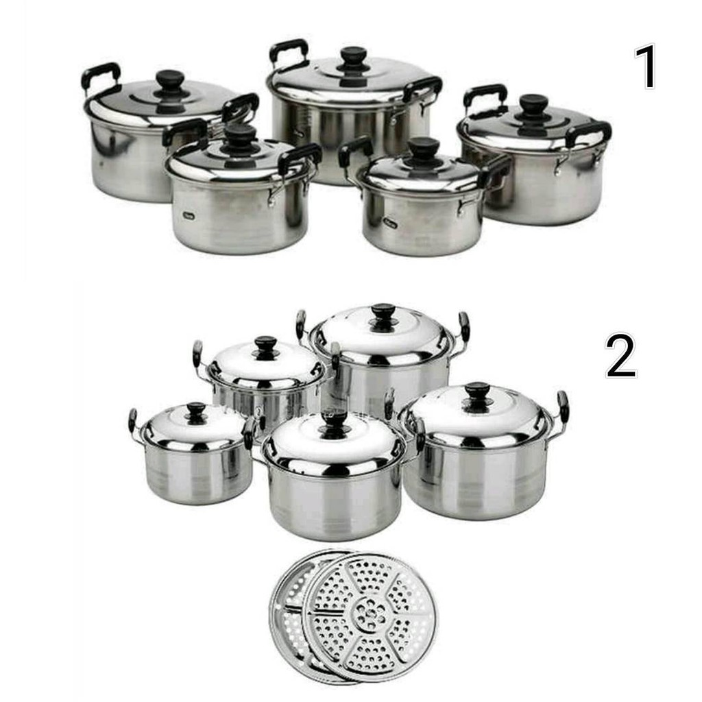 Panci Steamer Tutup Kaca / Stainless isi 5 set
