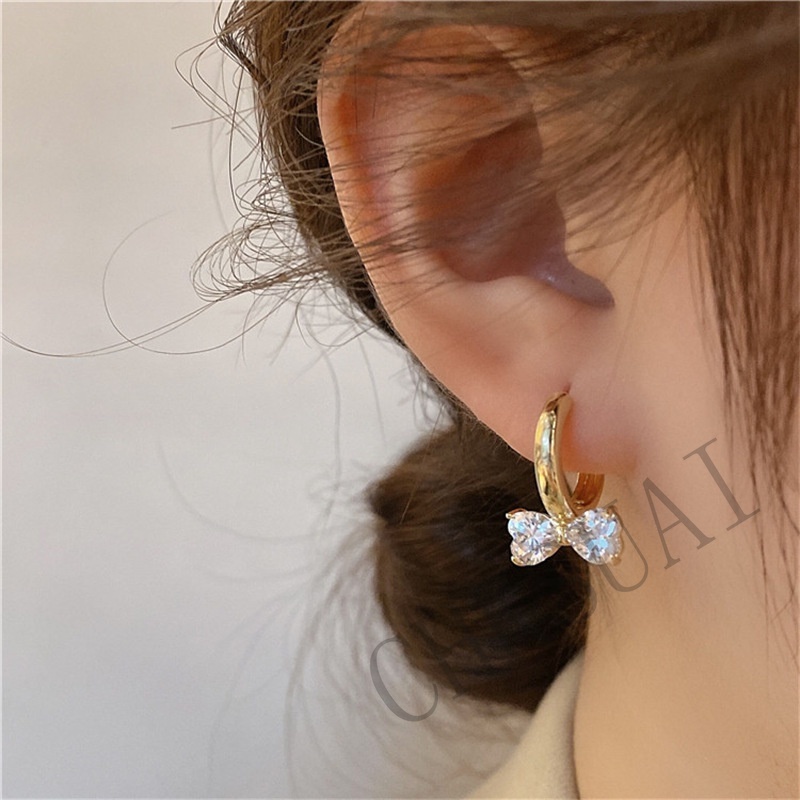 Anting Tusuk Sterling Silver 925 Desain Pita Hias Berlian Imitasi Ala Korea Untuk Wanita