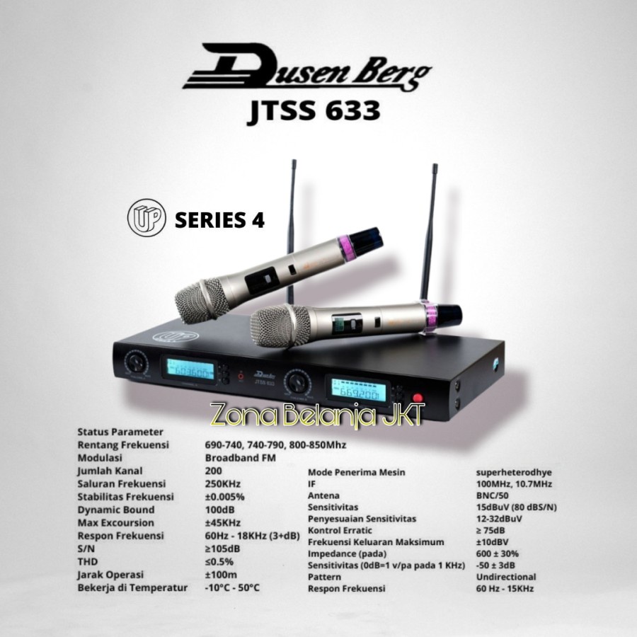 Mic Wireless Dusenberg JTSS 633 UP 4 Series UHF 2 Mic Handle Pegang Original