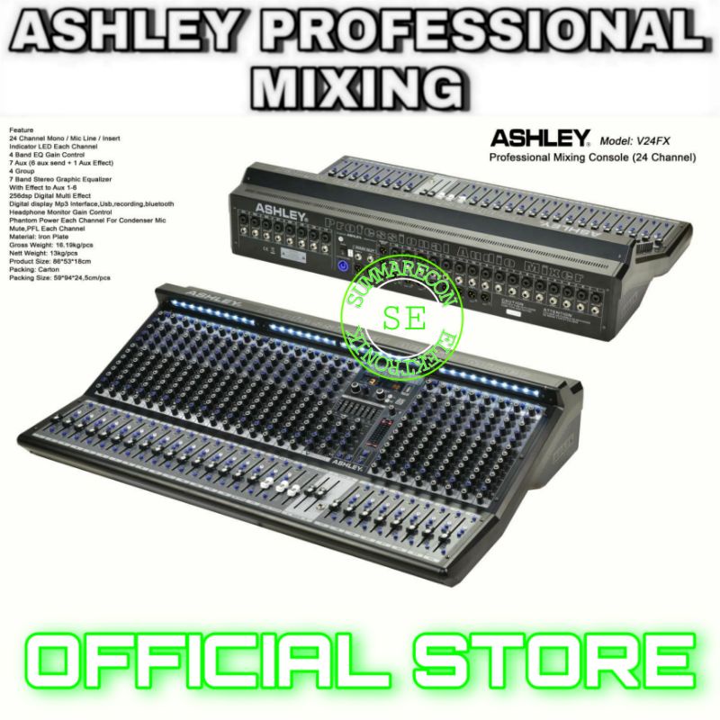 mixer audio 24 channel original ashley V24FX usb bluetooth recording