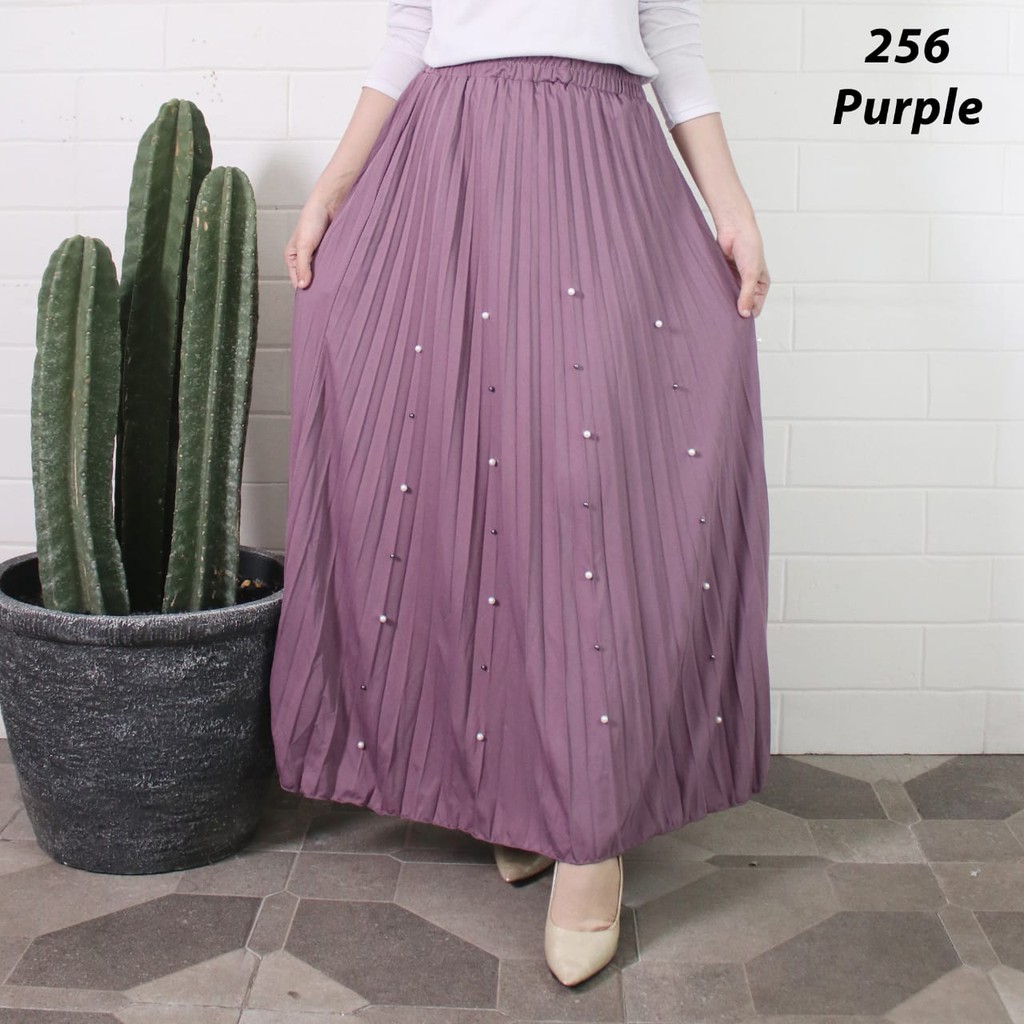 ROK PLISKET MUTIARA PANJANG 256 MUSLIM MUTIARA MEWAH BAWAHAN POLOS PLEATS SKIRT MURAH