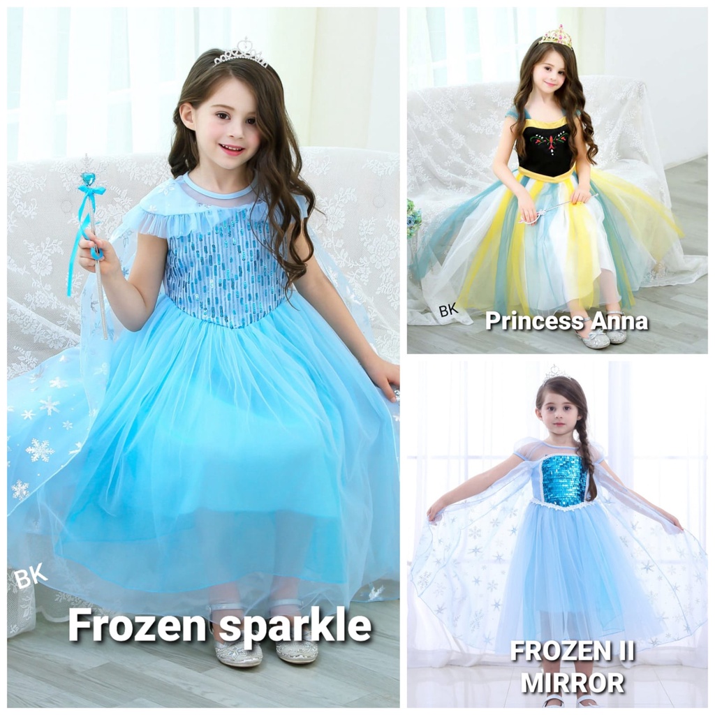 DRESS PRINCESS ELSA FROZEN SPARKLE / GAUN PESTA ANAK PEREMPUAN IMPORT BAGUS