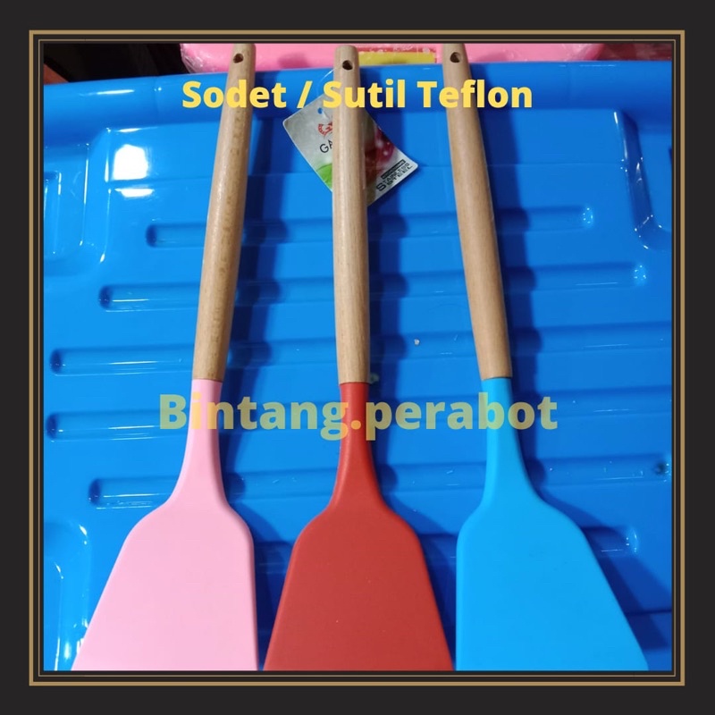 Spatula Silikon / Sodet Sutil Silikon / Sodet Teflon Gagang Kayu