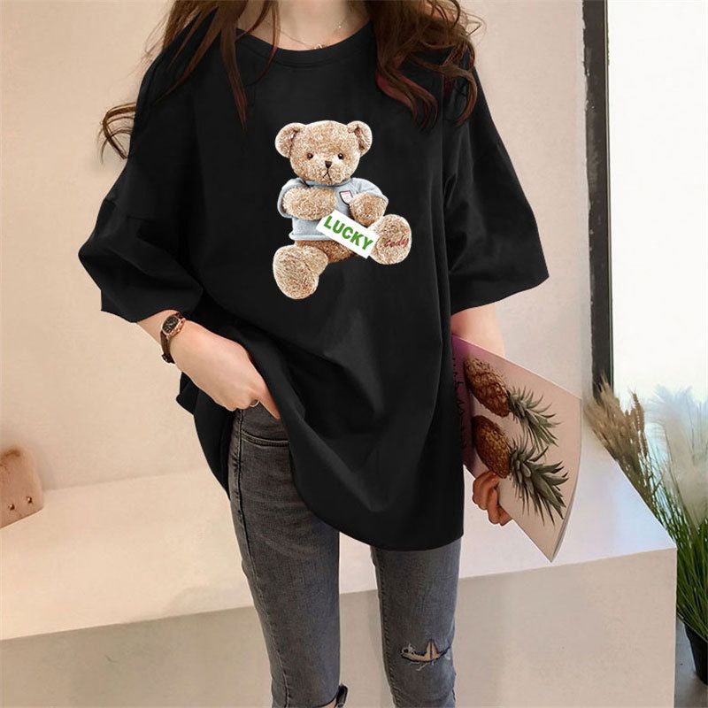 THISTLE - Oversize Tee Tshirt Wanita Model Longgar Motif Bear Lucky