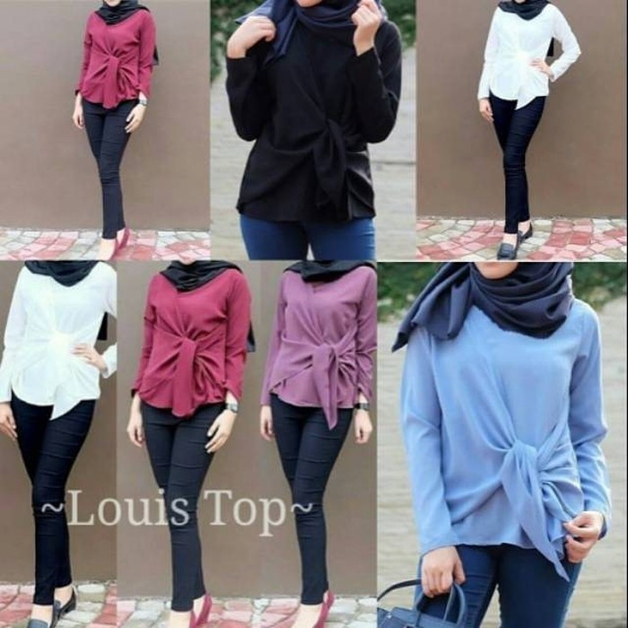Blouse wanita Louis Top Blouse Atasan Lengan Panjang Wanita Hijab Baju Kerja Import - Merah Muda