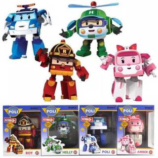  1 SET ISI 4 PCS ROBOCAR POLI MAINAN  ROBOT  BISA  JADI  