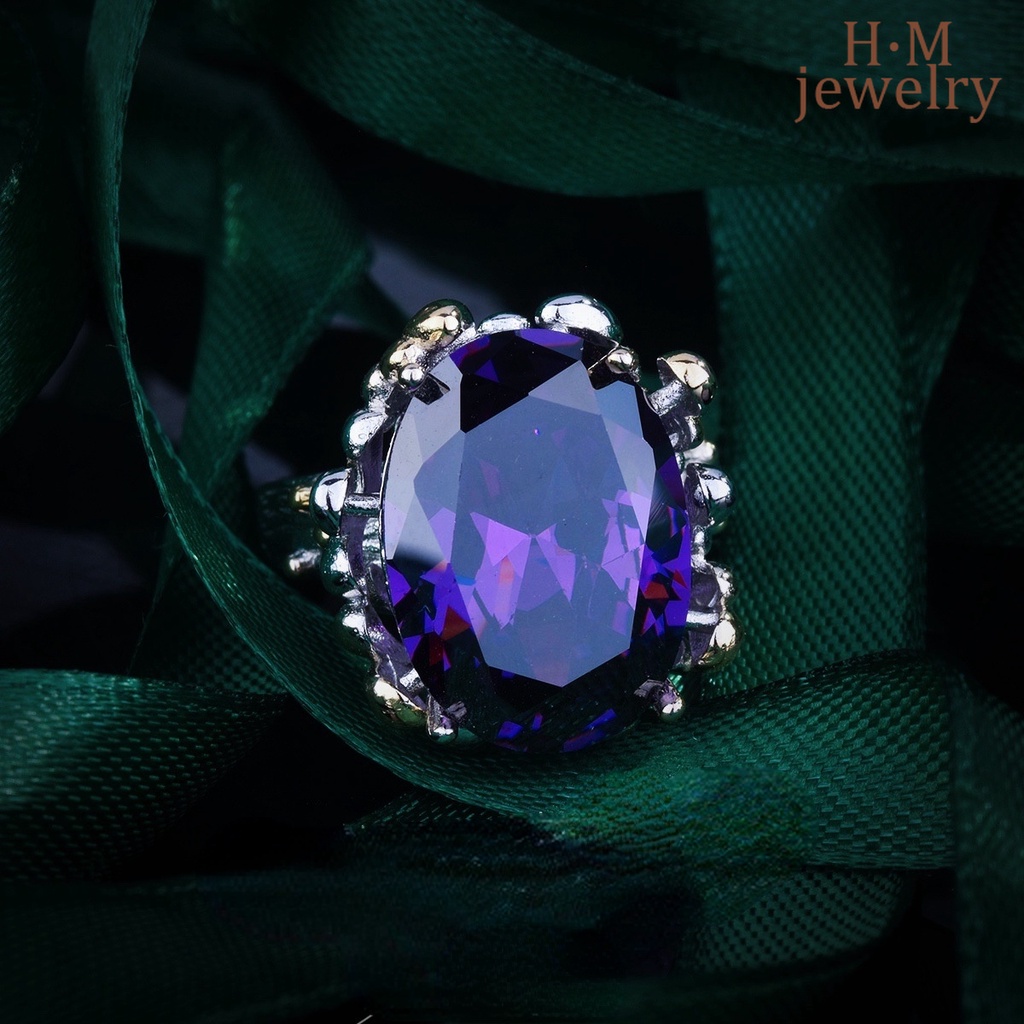 Cincin Berlian Ungu Emas Dua Warna Gaya Vintage