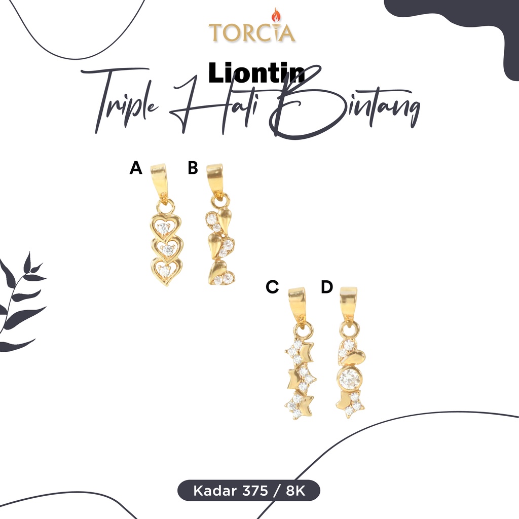 Liontin Emas Asli Triple Hati Bintang Kadar 375 Torcia