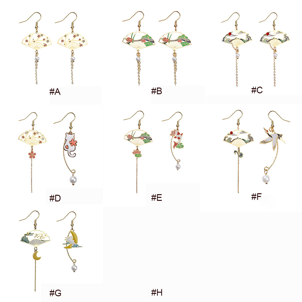 Lanfy Anting Gantung Panjang Kait Gaya Cina Motif Bunga Sakura Aksen Hollow + Rumbai + Mutiara Untuk Wanita