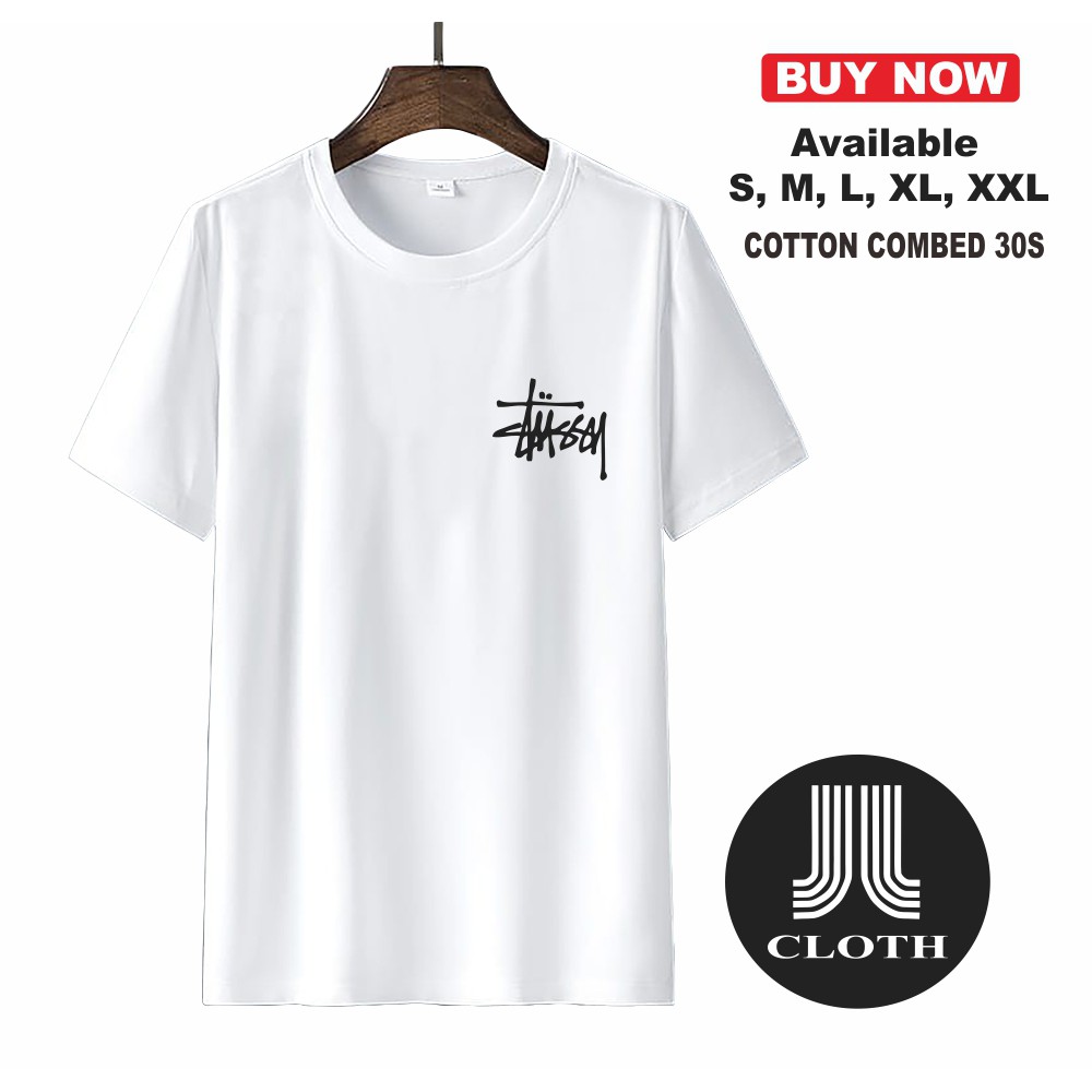 KAOS DISTRO PRIA WANITA STUSSY LOGO SMALL COMBED 30S