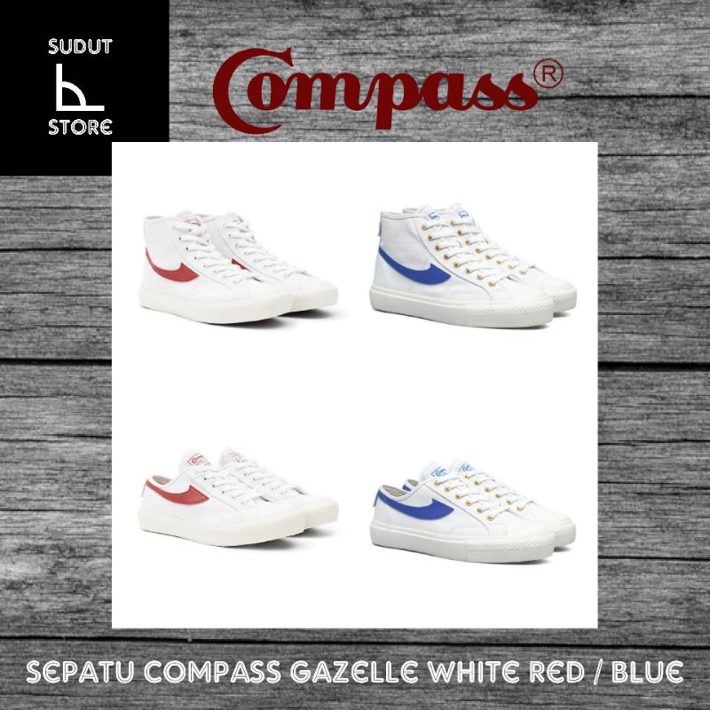 Sepatu Compass Gazelle Low / High White Blue / Red