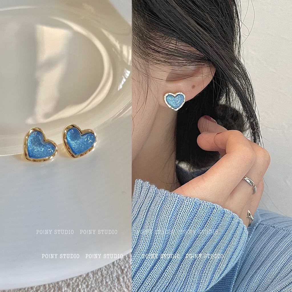 Mini Biru hati mencintai stud anting-anting untuk Wanita Baru fashion kepribadian sederhana dan anti