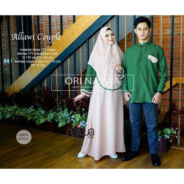 Gamis Set + Kemeja Allawi Couple Syari Ori Najwa Material Ity Crepe Premium