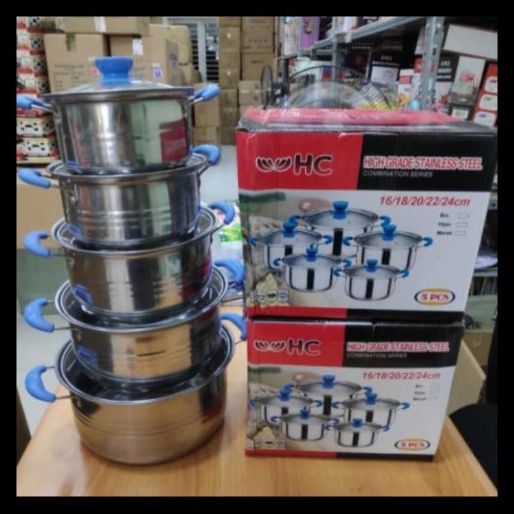 Panci set HC tutup kaca 5pcs / Steamer Cookware HC