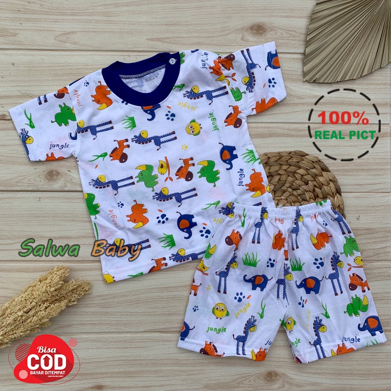 Setelan Baju Bayi Setelan Piyama Bayi Lengan Pendek Kancing Bahu Usia 3-12 Bulan