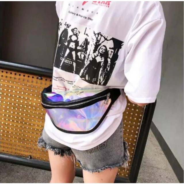 Promo Shopee 4.4 DF501 Bisa COD Waistbag HOLOGRAM CHUNG-CHAT Transparan Laser 3D kilau Tas Pinggang Hologram Murah