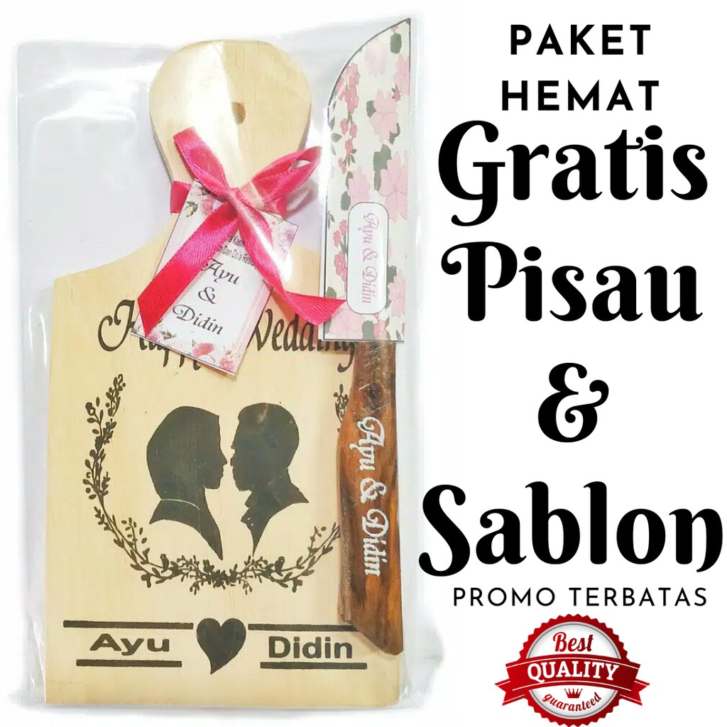 Souvenir Wedding Talenan Mini dan Pisau Souvenir Pernikahan Talenan Kayu Gratis Pisau dan Sablon
