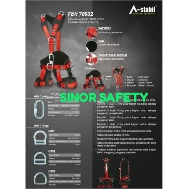 A STABIL 70502 FULL BODY HARNESS SAFETY BELT CLIMBING ASTABIL