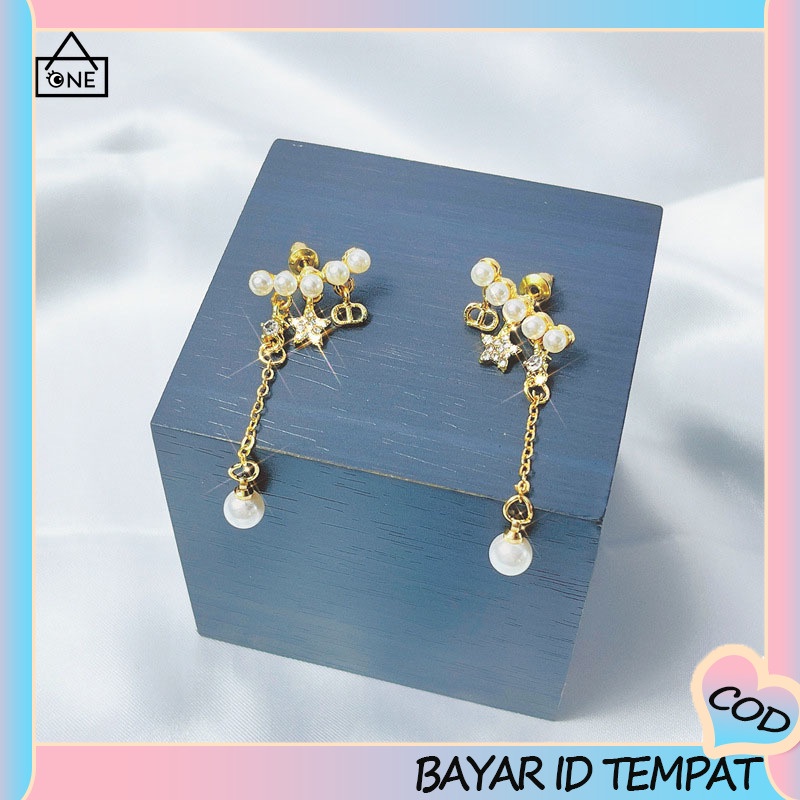 COD❤️Anting Rumbai Busur Mutiara Busana Wanita Kecil Segar Anting Bertabur Bintang Lima Runcing