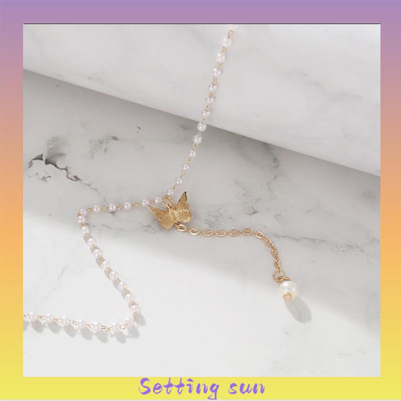 Retro Butterfly Pearl Kalung Lembut Gadis Kecil Cinta Liontin Kalung Rantai Klavikula TN