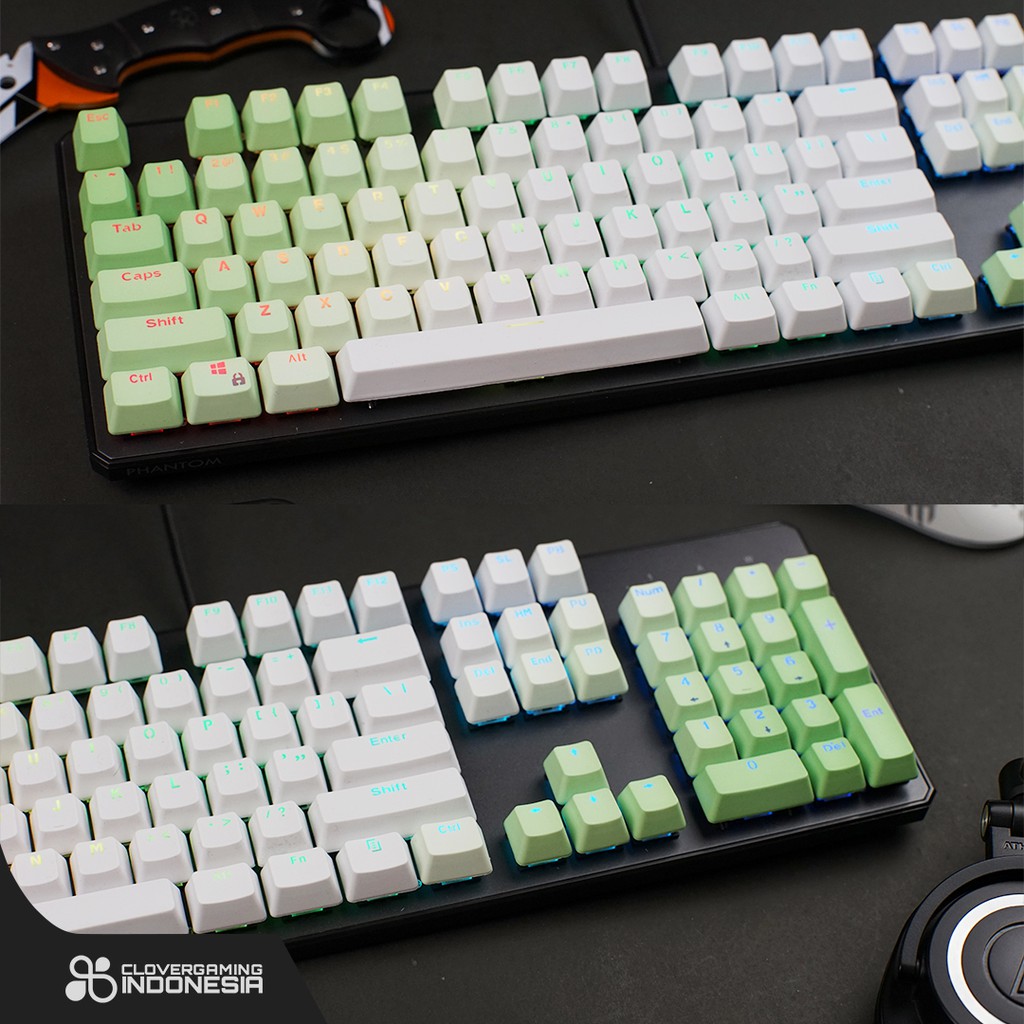 Keycaps CLV Green White Gradient - PBT Double Shot 104 Keycap Set