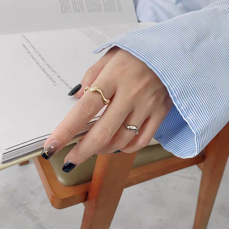 Cincin Jari Telunjuk Model Gelombang Gaya Korea Retro Untuk Wanita