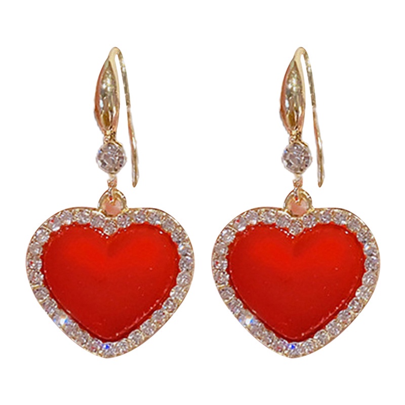 Fancyqube Anting Stud Kristal Mutiara Berlian Imitasi Bentuk Hati Cherry Bunga Merah Untuk Wanita