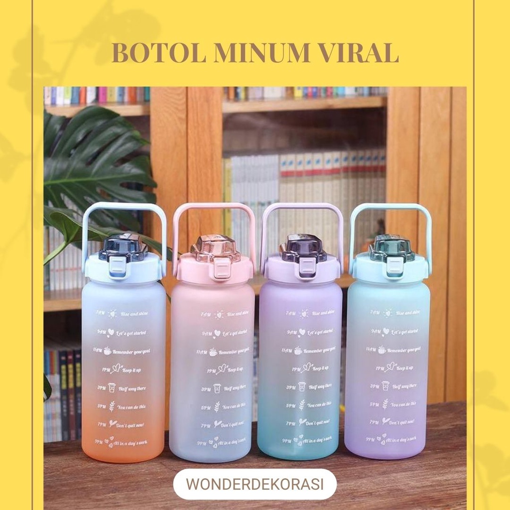 Botol Minum 2 Liter 2000ML Korea Viral Botol Minum 2 Liter Lucu Botol Minum Kekinian Viral Goto Botelo Botol Motivasi Minum 2 Liter Bottle Tumblr Air Tanda Waktu + Stiker -Wonderdekorasi