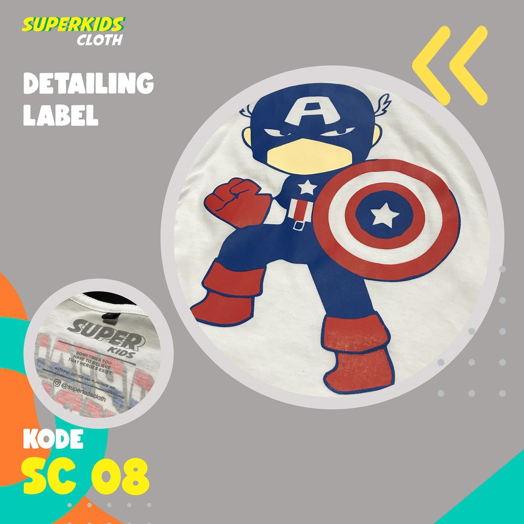 KAOS ANAK LAKI LAKI MURAH ECER GROSIR SUPERKIDS CLOTH SUPERHERO CAP AMERICA2 1 - 11 TAHUN