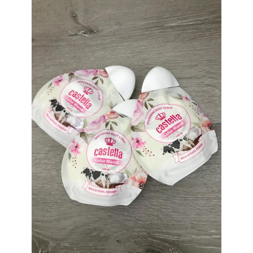 Castella Milk Body Scrub with Pearl Powder Lulur Badan Lulur Susu Pembersih Daki Body Scrub Castella