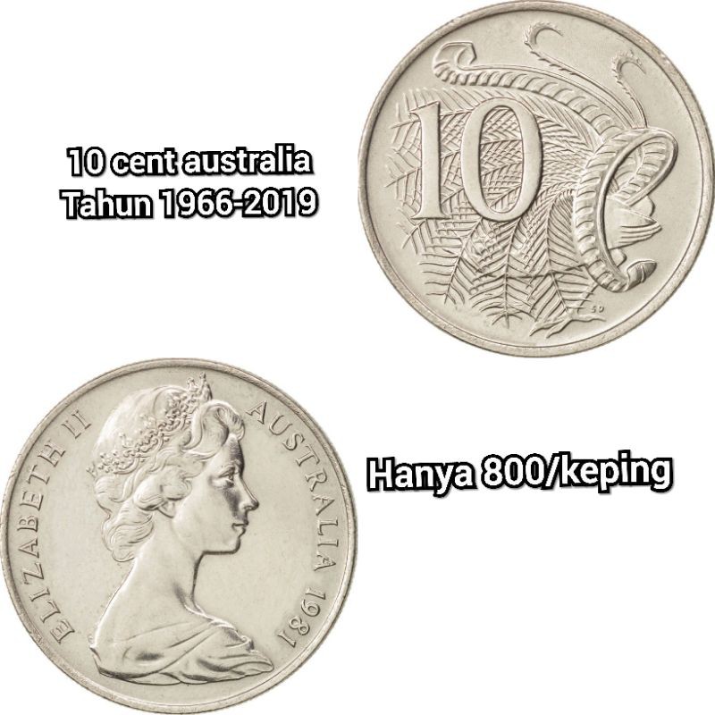 koin australia 10 cent elizabeth tahun campur