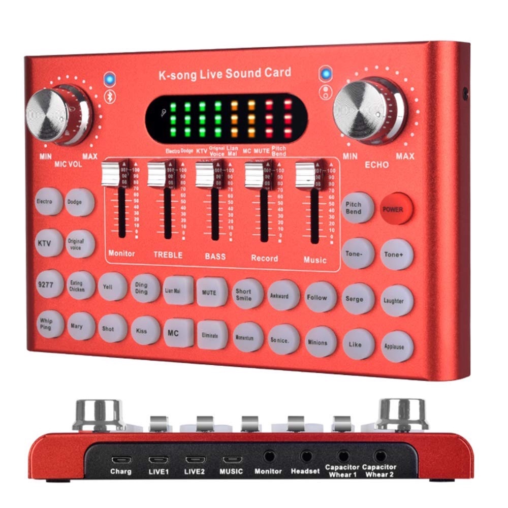 Audio Mixer Soundcard Bluetooth Audio Mixer Set Amplifier Live Broadcast Recording Karaoke 2 Channel