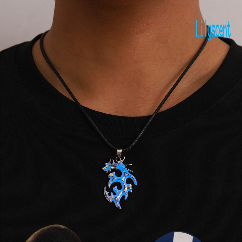 Kalung Liontin Naga Fluorescent Bahan Alloy Warna Silver Untuk Hadiah