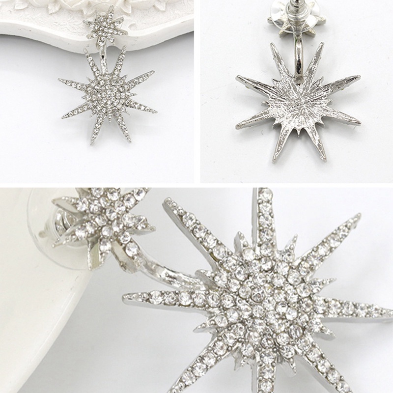 Anting Panjang Desain Bintang Snowflake Aksen Kristal Berlian Imitasi Warna Ungu Gaya Korea Untuk Wanita