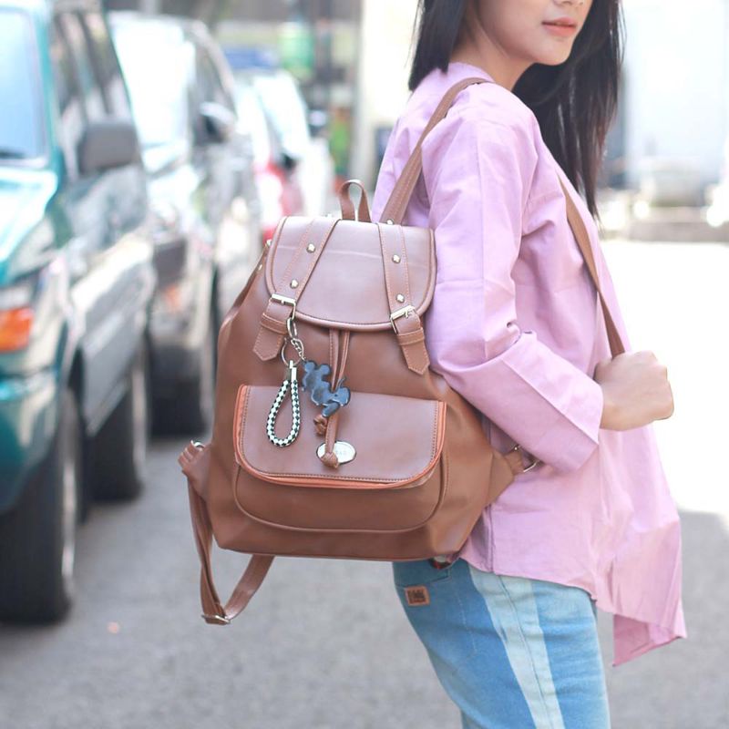 Tas Punggung Wanita Serut Backpack Ransel Korean Style Bahan Premium Semi kulit