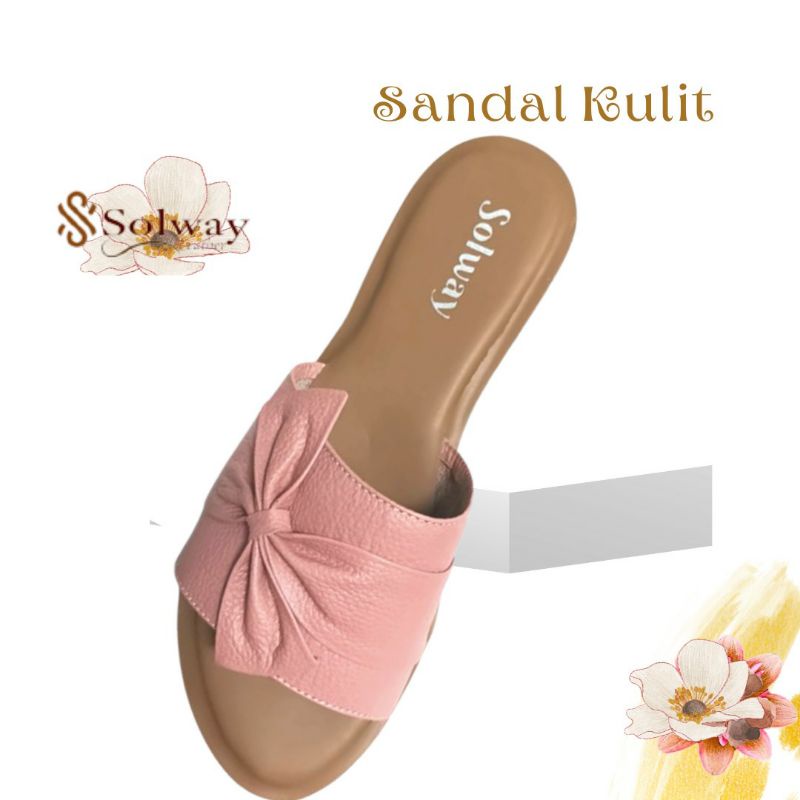 sandal kulit asli cewek sendal flat leather original wanita