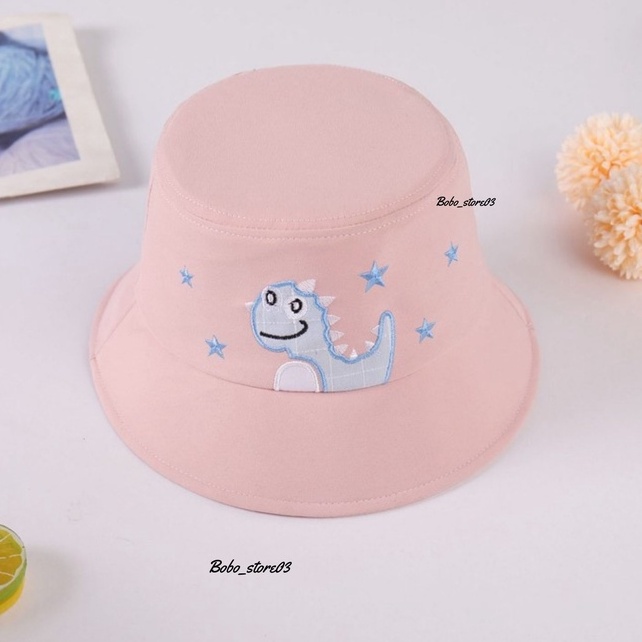 Topi Bucket Anak Bayi Perempuan Laki-Laki Bordir dino pakai tali murah 2-9 tahunan