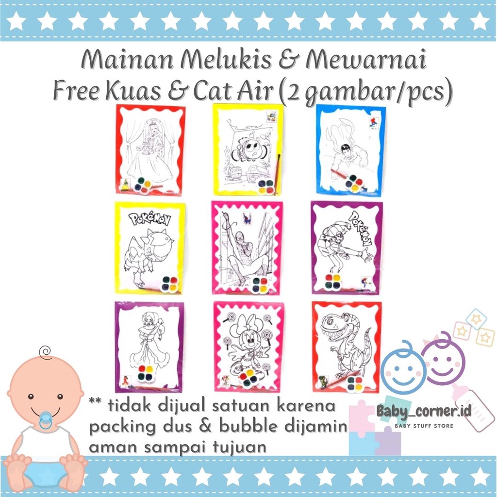 mainan edukasi mewarnai &amp; lukis cat air murah | free kuas+cat| Mainan Sensori Anak